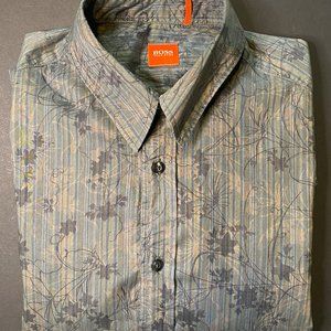 Hugo Boss Floral Dark Green Long Sleeve Shirt sz L